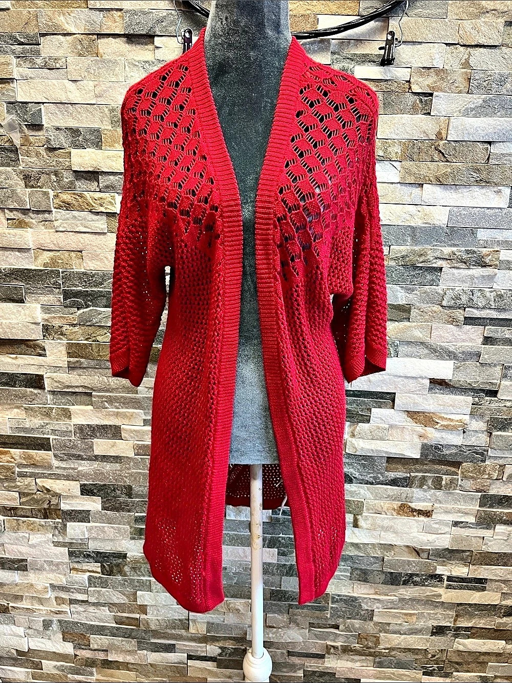 Lucky Brand Red Open-Knit Cardigan